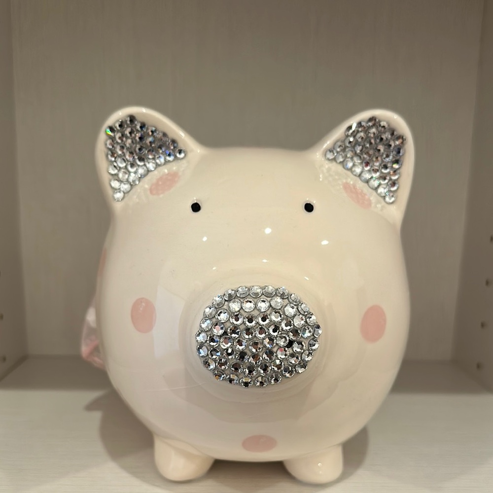 Pink and Silver Polka Dot Piggy Bank